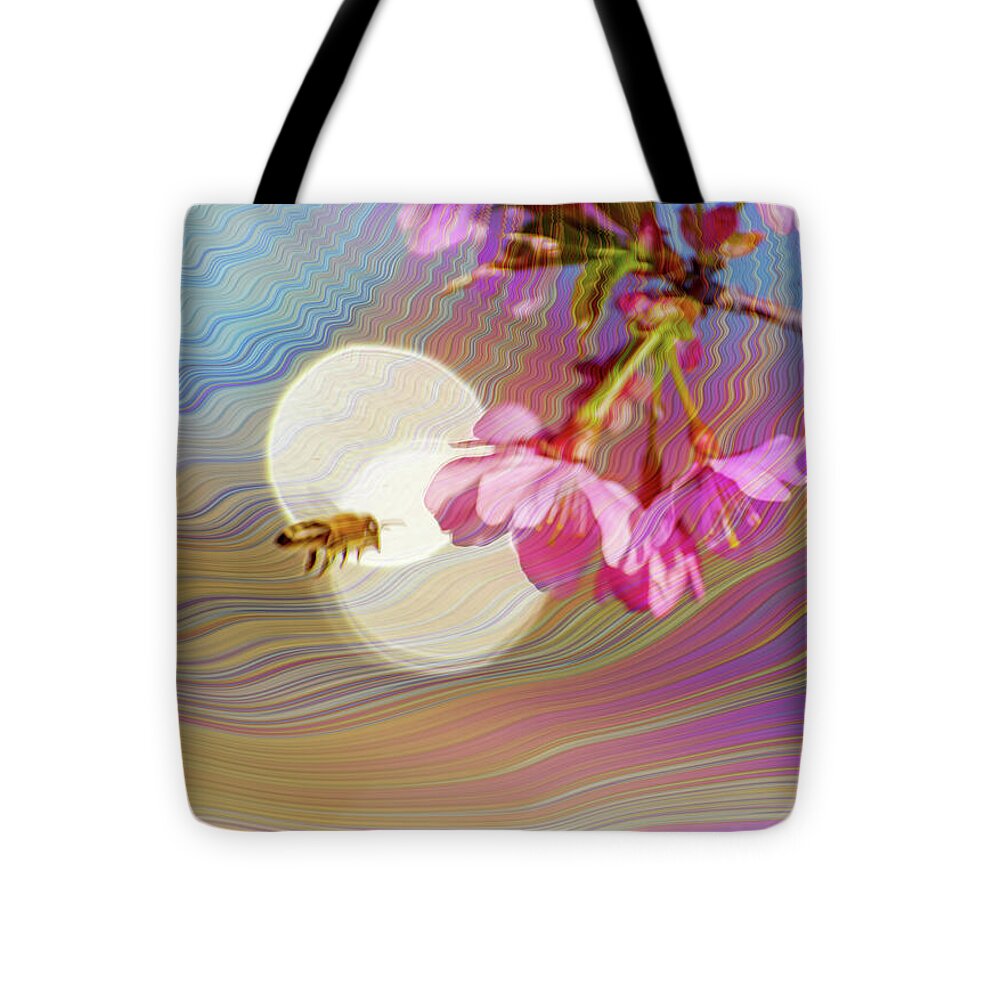 Bee Flying into a Flower with an Orb and Colorful Overlay - Tote Bag