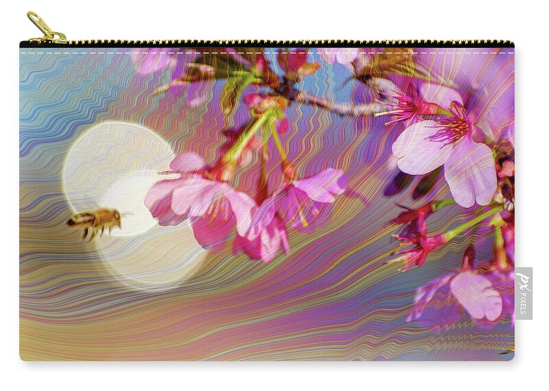 Bee Flying into a Flower with an Orb and Colorful Overlay - Zip Pouch