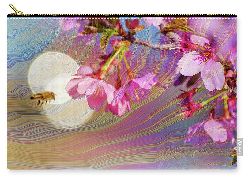 Bee Flying into a Flower with an Orb and Colorful Overlay - Zip Pouch