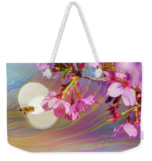 Bee Flying into a Flower with an Orb and Colorful Overlay - Weekender Tote Bag