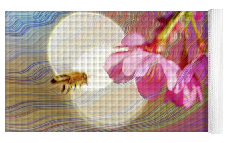 Bee Flying into a Flower with an Orb and Colorful Overlay - Yoga Mat