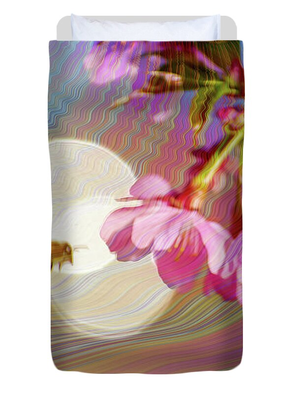Bee Flying into a Flower with an Orb and Colorful Overlay - Duvet Cover