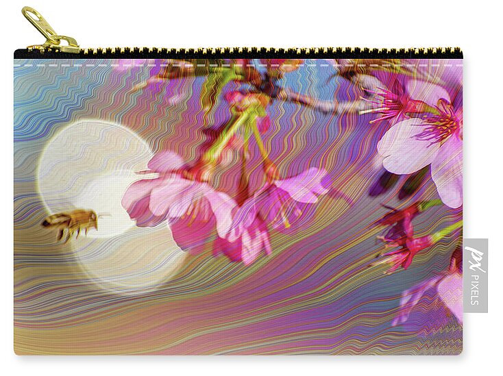 Bee Flying into a Flower with an Orb and Colorful Overlay - Zip Pouch