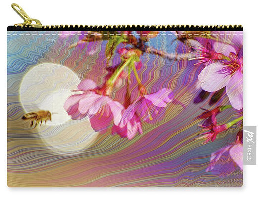 Bee Flying into a Flower with an Orb and Colorful Overlay - Zip Pouch