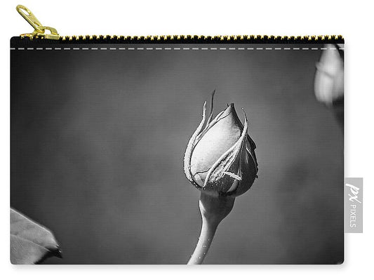 Black and White Closeup Rose  - Zip Pouch