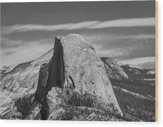 Black and White Landscape of Hal Dome - Wood Print