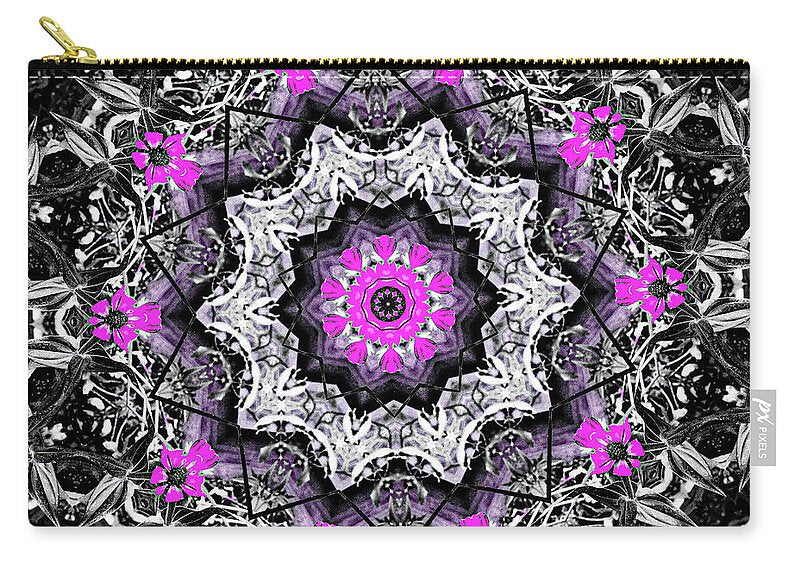 Black, white and Magenta Flowers Mandala - Zip Pouch