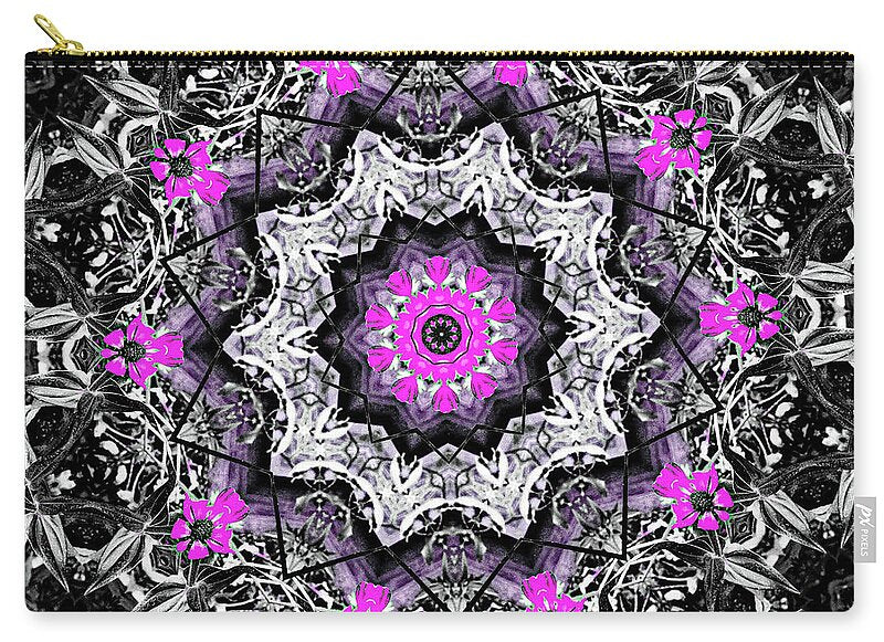 Black, white and Magenta Flowers Mandala - Zip Pouch