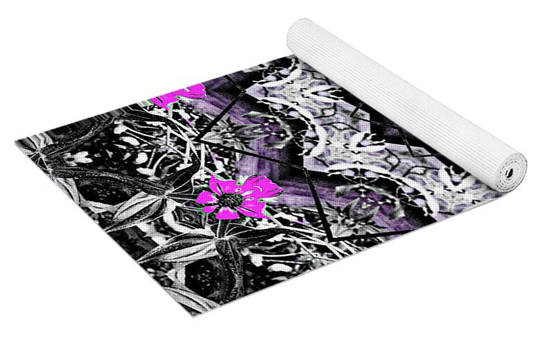 Black, white and Magenta Flowers Mandala - Yoga Mat