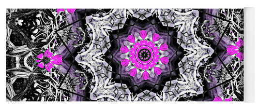 Black, white and Magenta Flowers Mandala - Yoga Mat