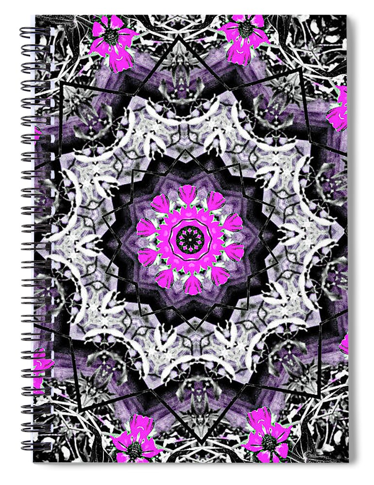 Black, white and Magenta Flowers Mandala - Spiral Notebook