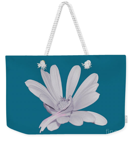Blessed White Flower in a Blue Background - Weekender Tote Bag