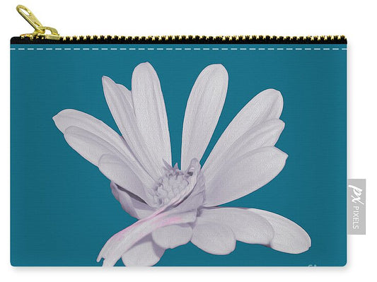 Blessed White Flower in a Blue Background - Zip Pouch