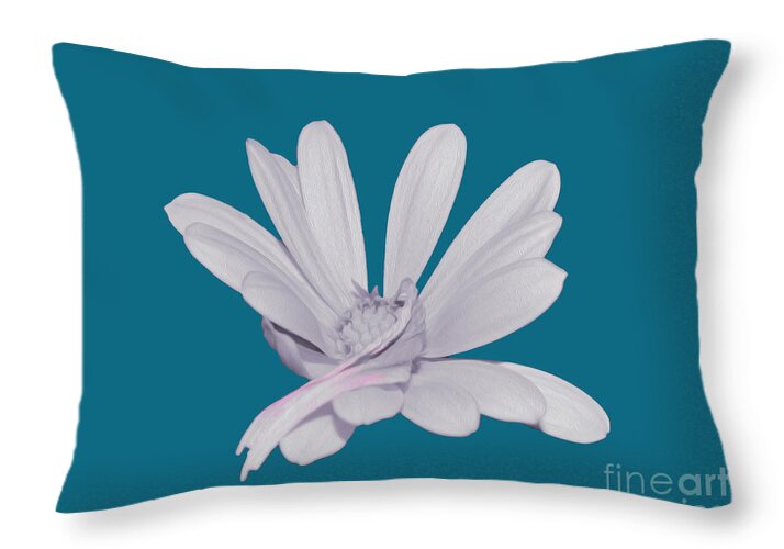 Blessed White Flower in a Blue Background - Throw Pillow