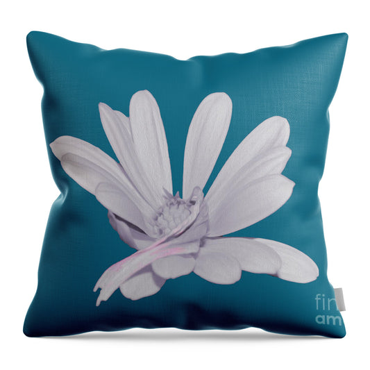 Blessed White Flower in a Blue Background - Throw Pillow