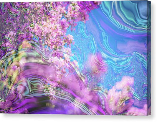 Blue and Pink Fractals and Flowers - Canvas Print
