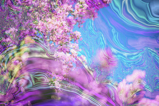 Blue and Pink Fractals and Flowers - Art Print