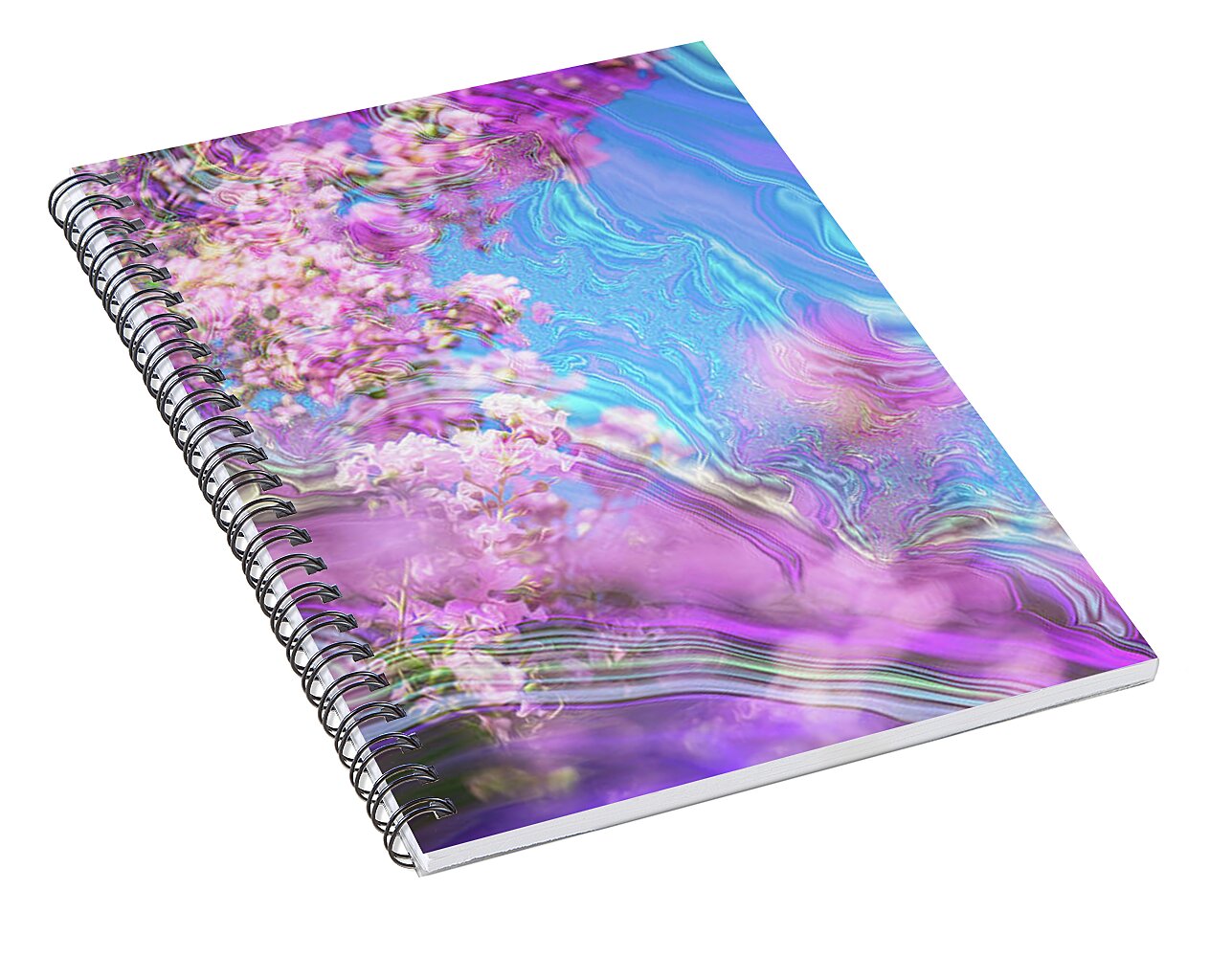 Blue and Pink Fractals and Flowers - Spiral Notebook