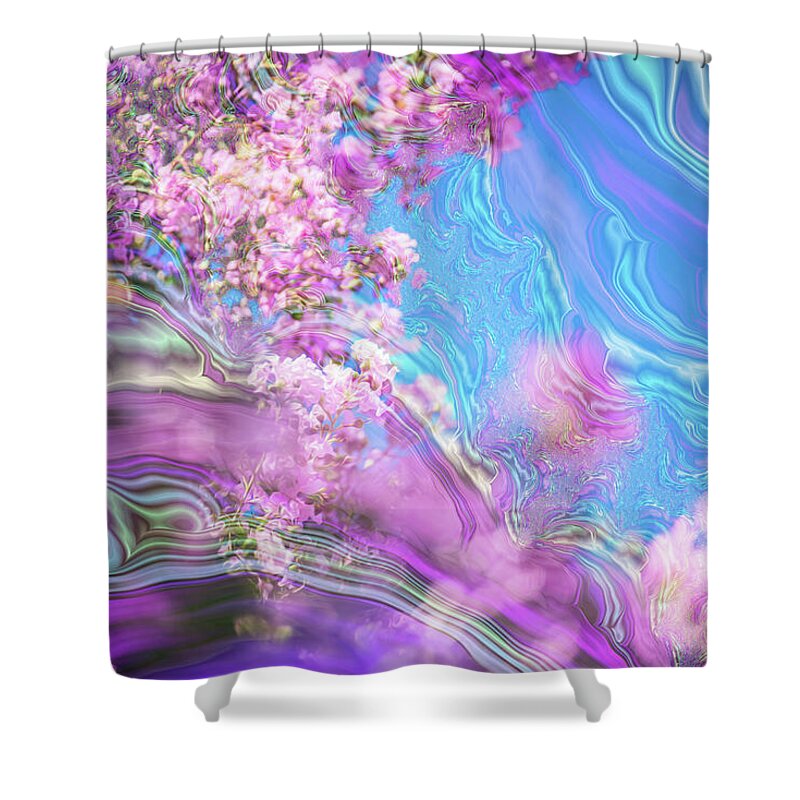 Blue and Pink Fractals and Flowers - Shower Curtain