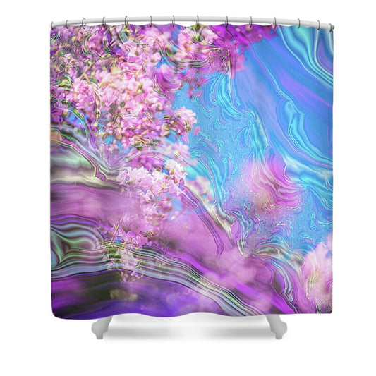 Blue and Pink Fractals and Flowers - Shower Curtain