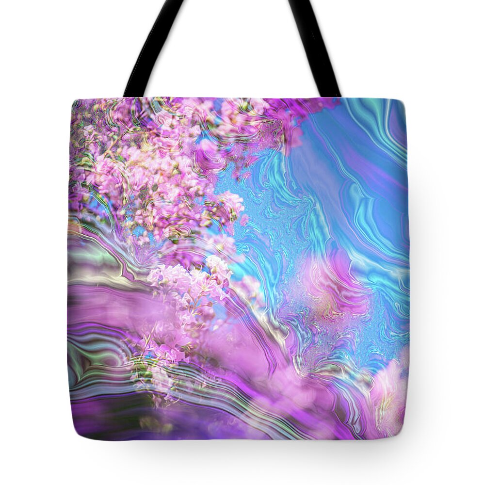 Blue and Pink Fractals and Flowers - Tote Bag