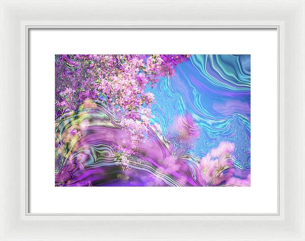 Blue and Pink Fractals and Flowers - Framed Print