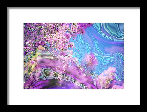 Blue and Pink Fractals and Flowers - Framed Print