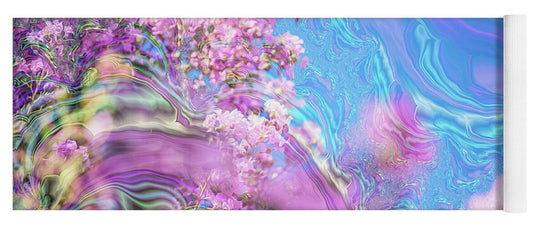 Blue and Pink Fractals and Flowers - Yoga Mat