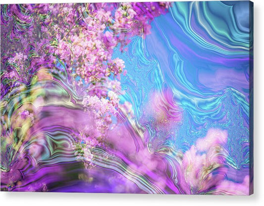 Blue and Pink Fractals and Flowers - Acrylic Print