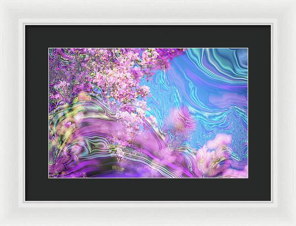 Blue and Pink Fractals and Flowers - Framed Print