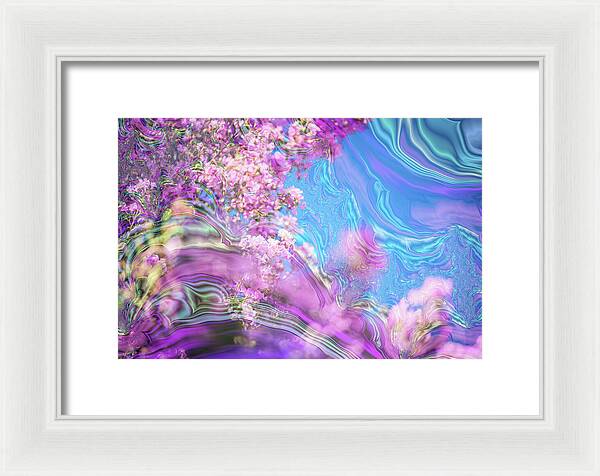 Blue and Pink Fractals and Flowers - Framed Print