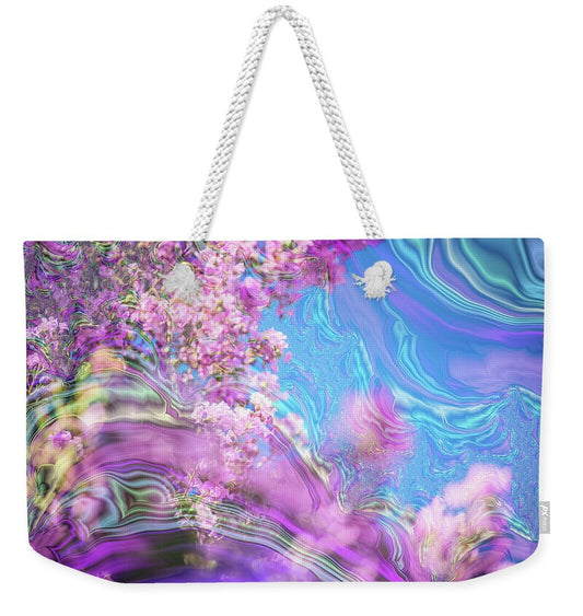Blue and Pink Fractals and Flowers - Weekender Tote Bag