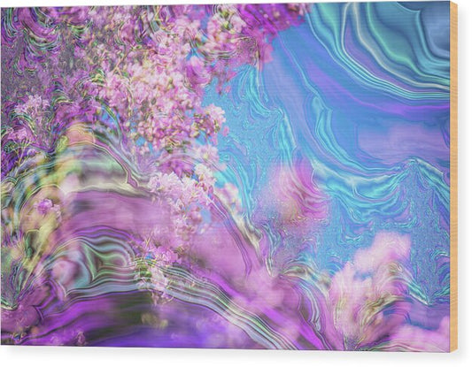 Blue and Pink Fractals and Flowers - Wood Print