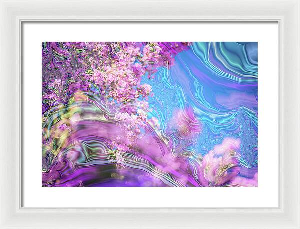 Blue and Pink Fractals and Flowers - Framed Print