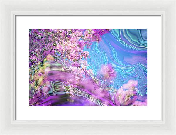 Blue and Pink Fractals and Flowers - Framed Print