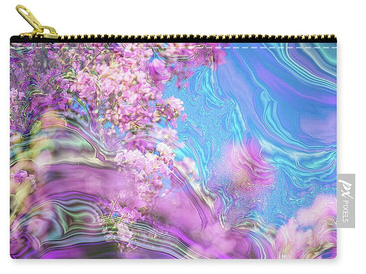 Blue and Pink Fractals and Flowers - Zip Pouch