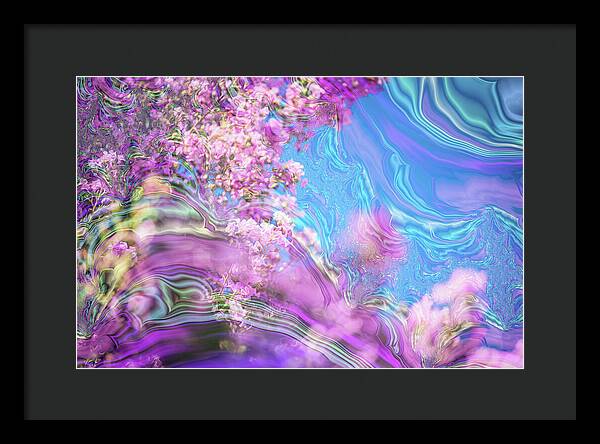 Blue and Pink Fractals and Flowers - Framed Print