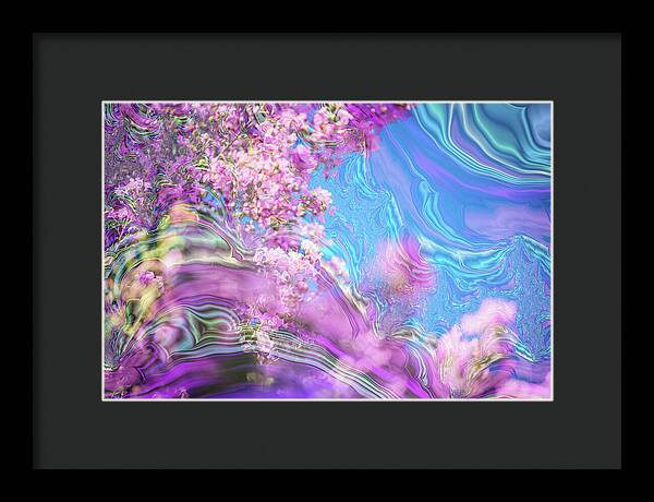 Blue and Pink Fractals and Flowers - Framed Print