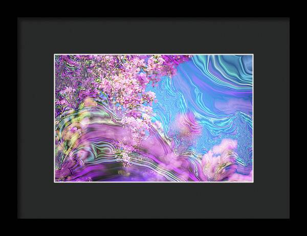 Blue and Pink Fractals and Flowers - Framed Print