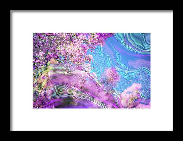 Blue and Pink Fractals and Flowers - Framed Print