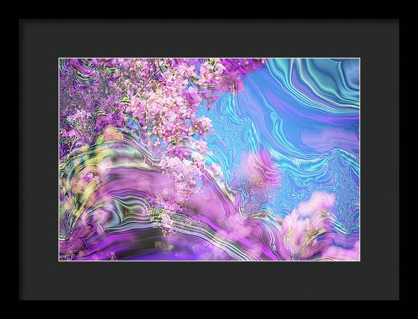 Blue and Pink Fractals and Flowers - Framed Print