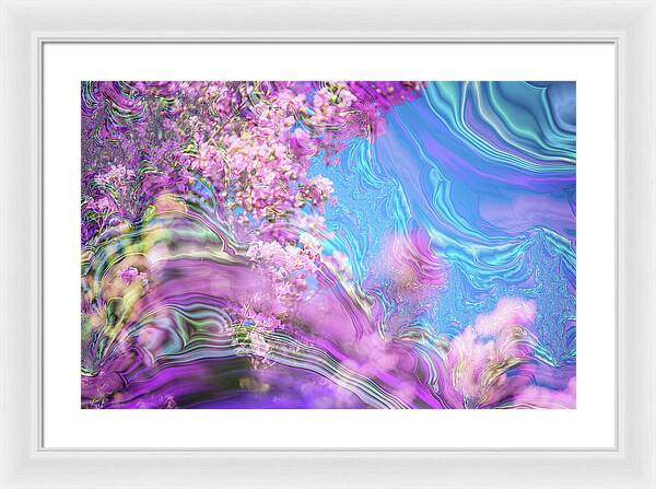 Blue and Pink Fractals and Flowers - Framed Print