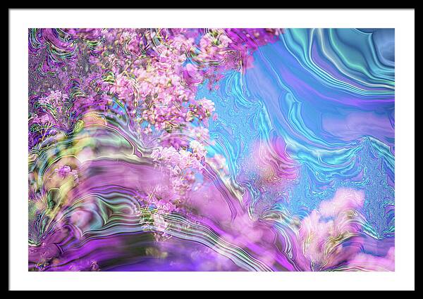 Blue and Pink Fractals and Flowers - Framed Print