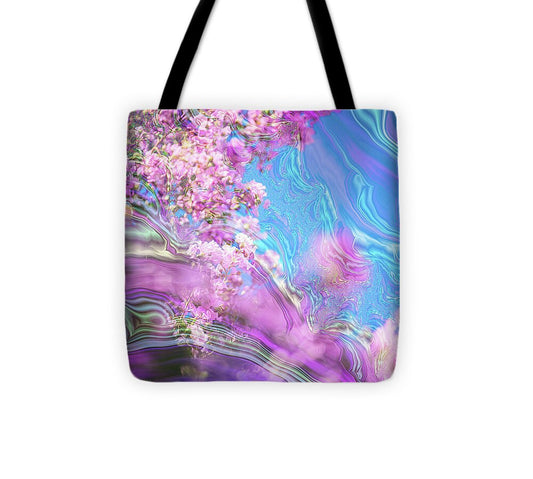 Blue and Pink Fractals and Flowers - Tote Bag