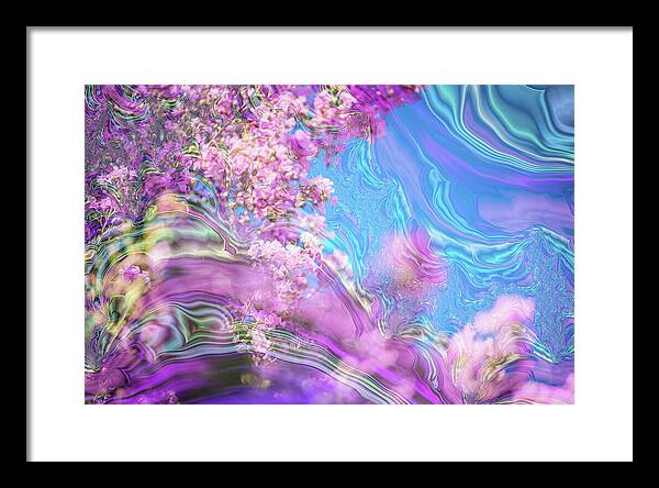 Blue and Pink Fractals and Flowers - Framed Print