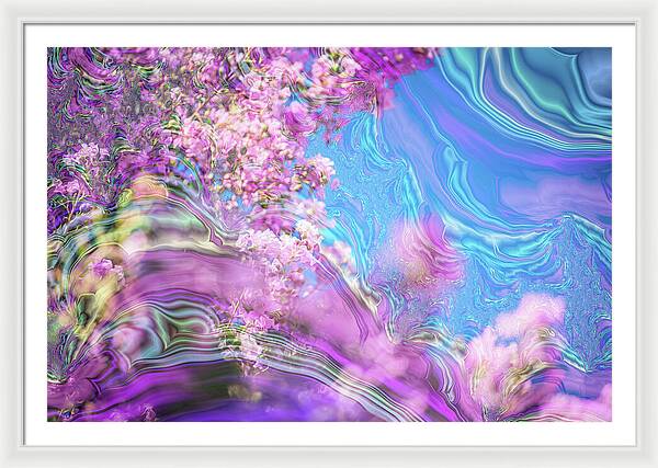 Blue and Pink Fractals and Flowers - Framed Print