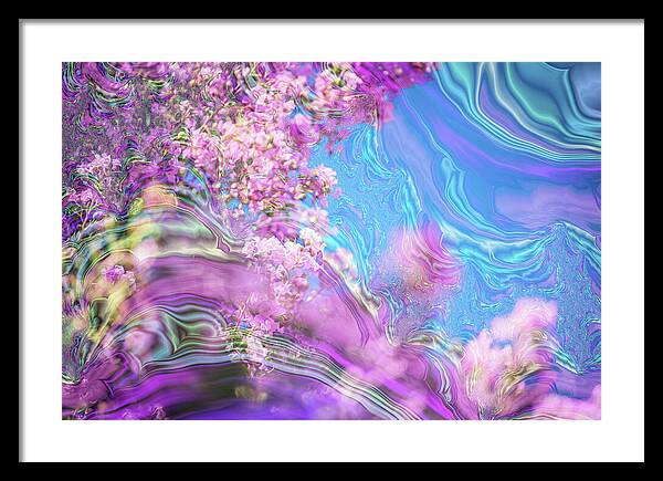 Blue and Pink Fractals and Flowers - Framed Print