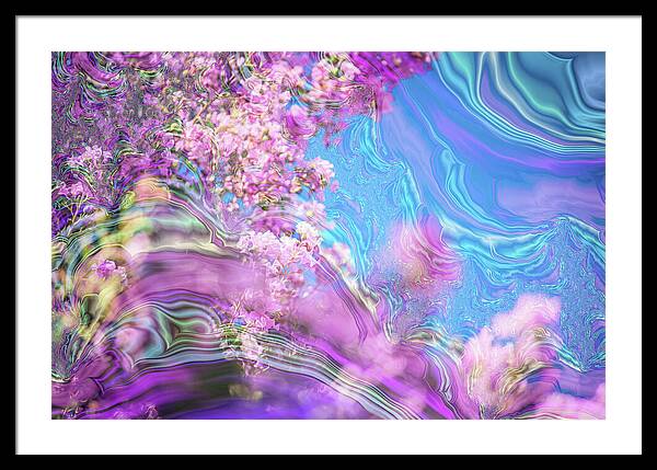 Blue and Pink Fractals and Flowers - Framed Print