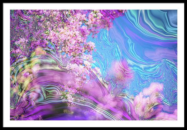 Blue and Pink Fractals and Flowers - Framed Print