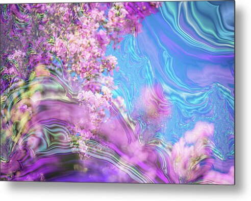 Blue and Pink Fractals and Flowers - Metal Print